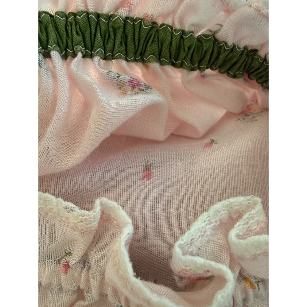 Vintage 1950s‎ Handmade Pink Floral Cotton Puff Sleeve House Robe Semi Sheer